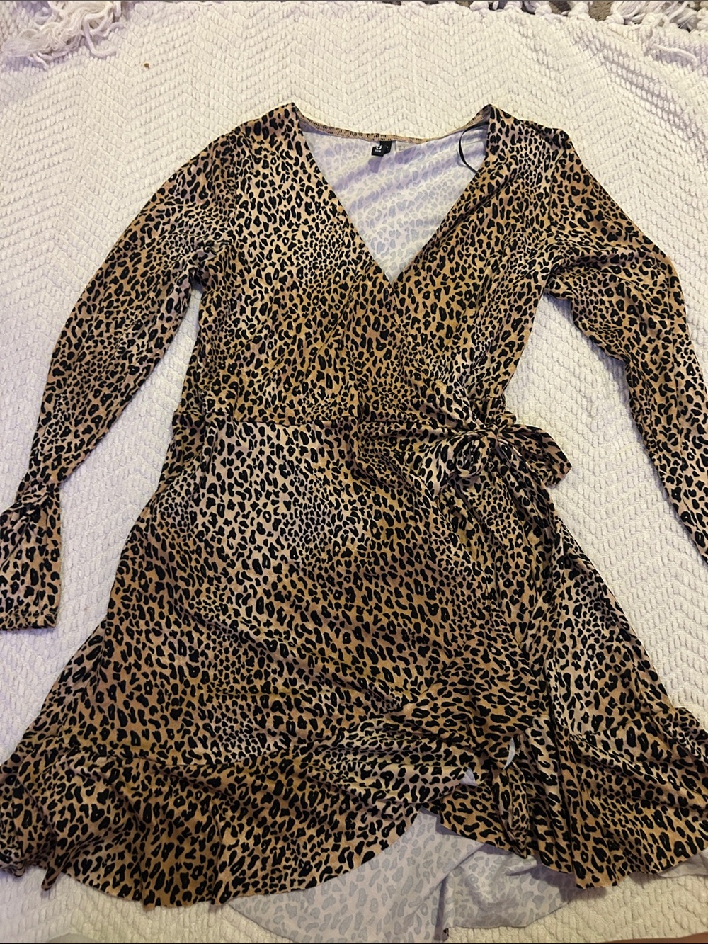 Leopard Print Wrap Dress in Brown